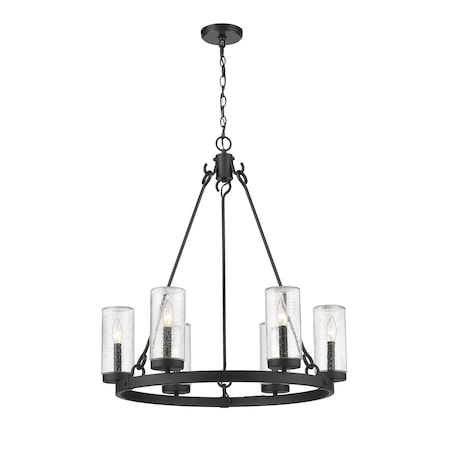 Z-Lite Marlow 6 Light Outdoor Pendant, Matte Black And Seedy 589-6BK